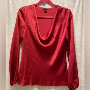 Theory Red Silk Blouse Size Small